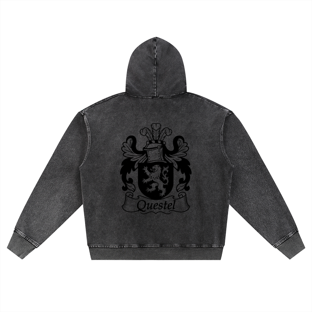 “Coat Of Arms” Snow Wash Oversized Zip-Up Hoodie