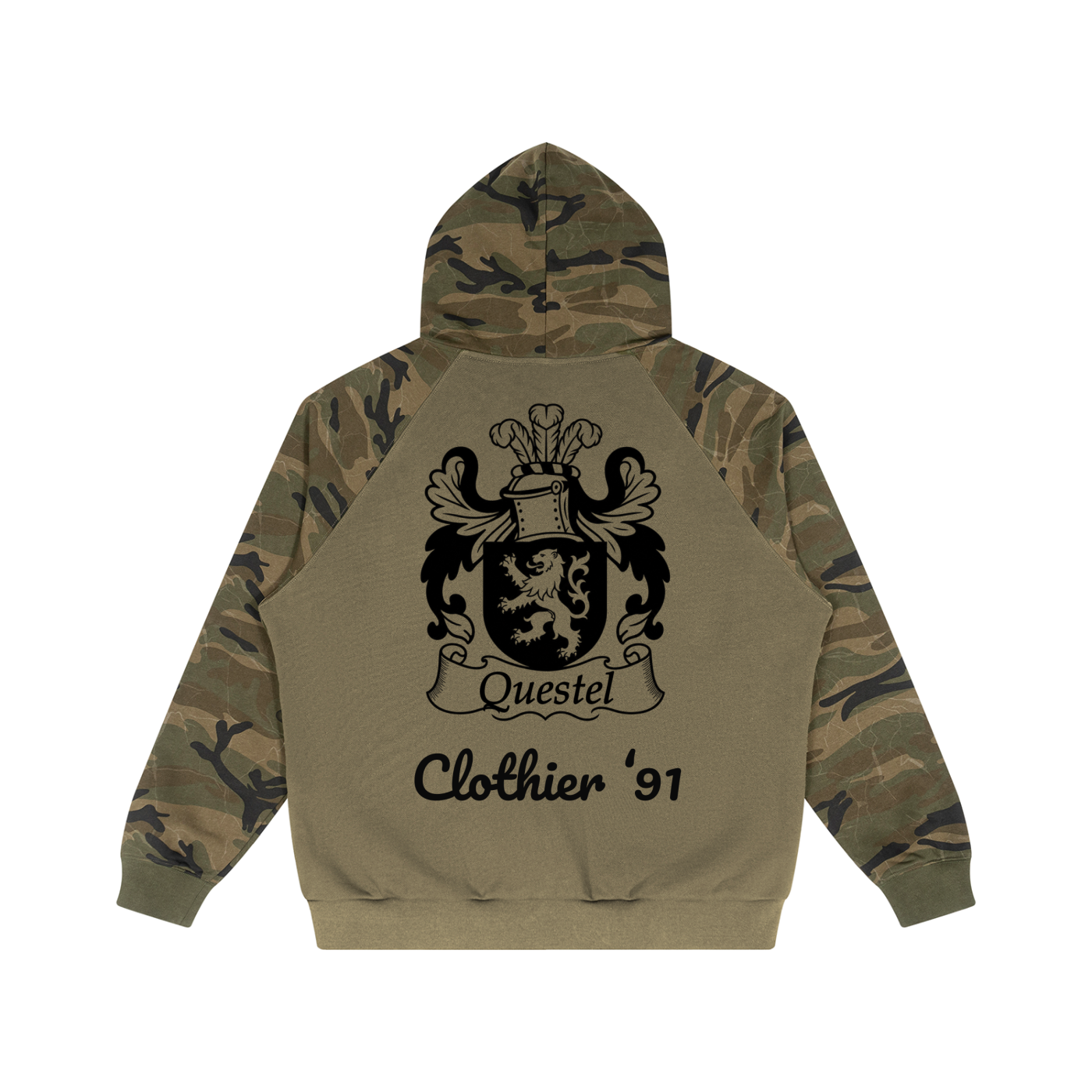 “Coat Of Arms” Camo-Splice Raglan Zip Hoodie