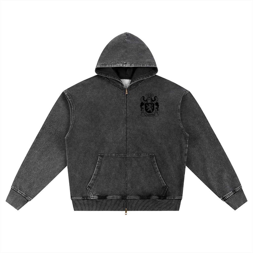 “Coat Of Arms” Snow Wash Oversized Zip-Up Hoodie