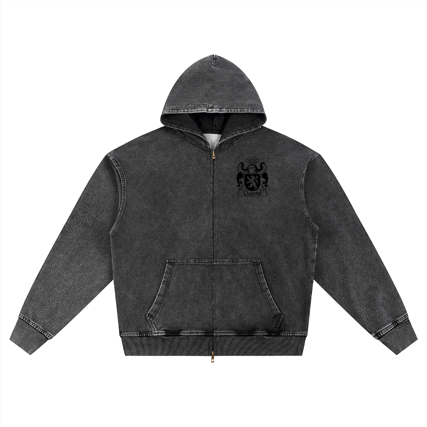 “Coat Of Arms” Snow Wash Oversized Zip-Up Hoodie