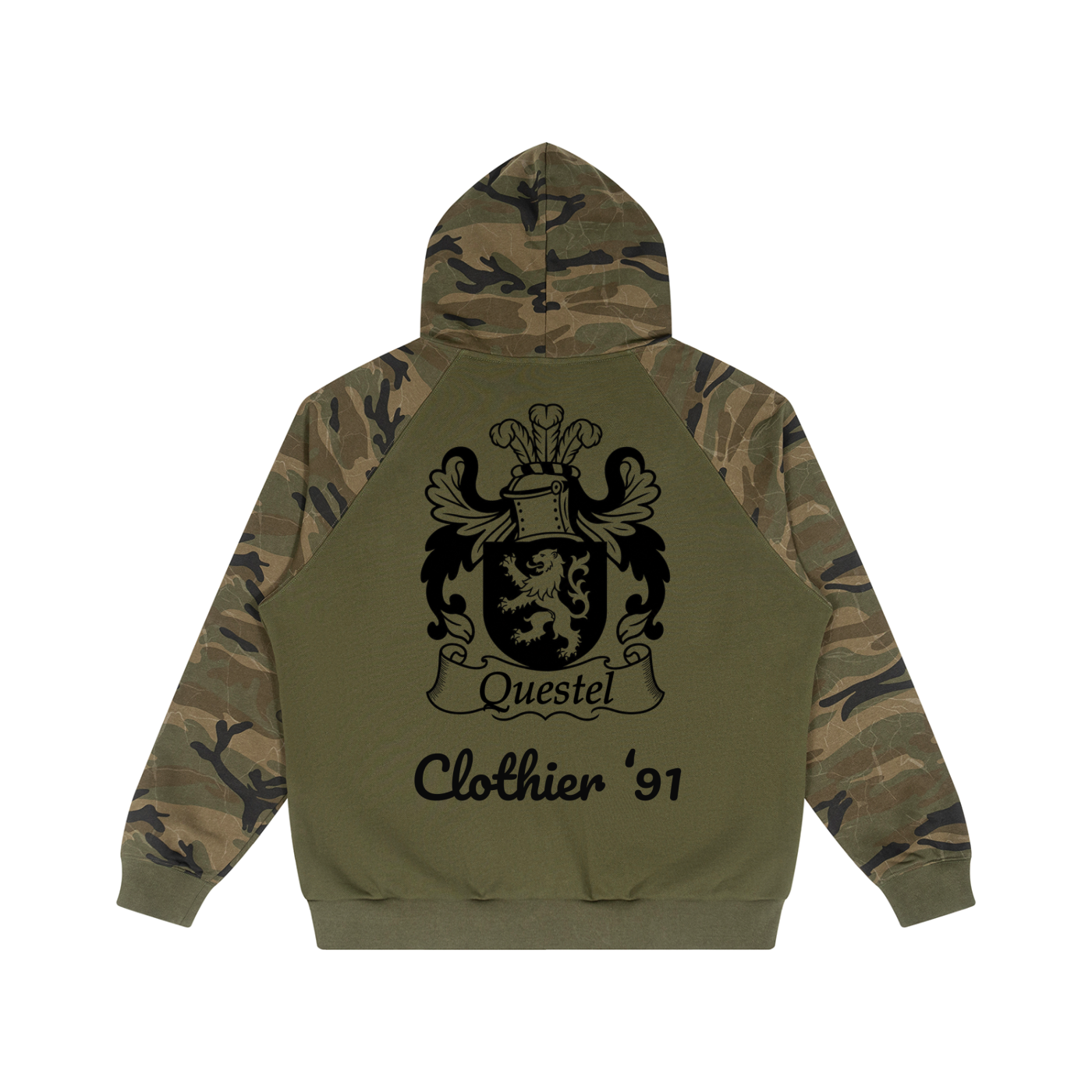“Coat Of Arms” Camo-Splice Raglan Zip Hoodie