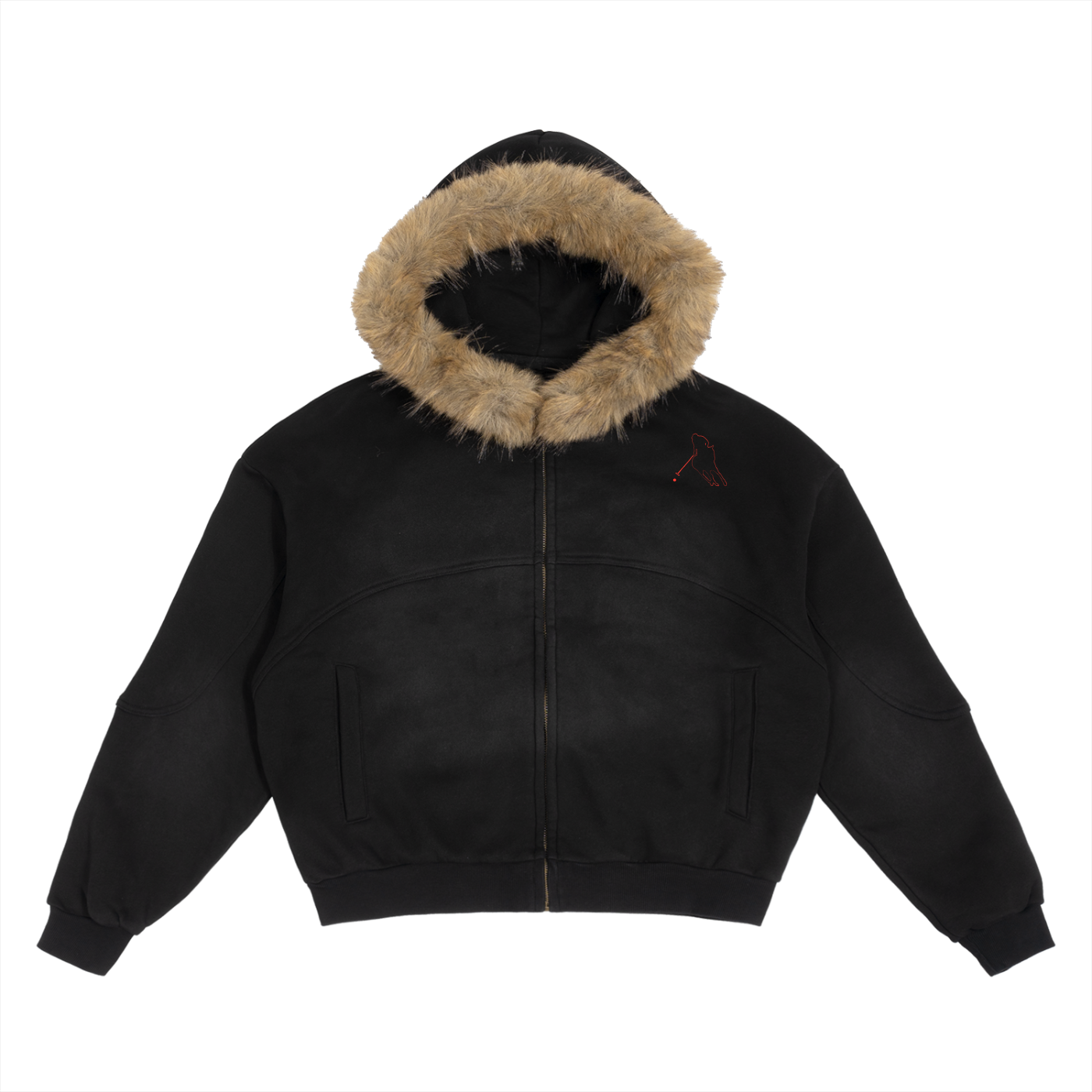 “Bloodline” Men’s Sun Fade Boxy Detachable Fur Hoodie