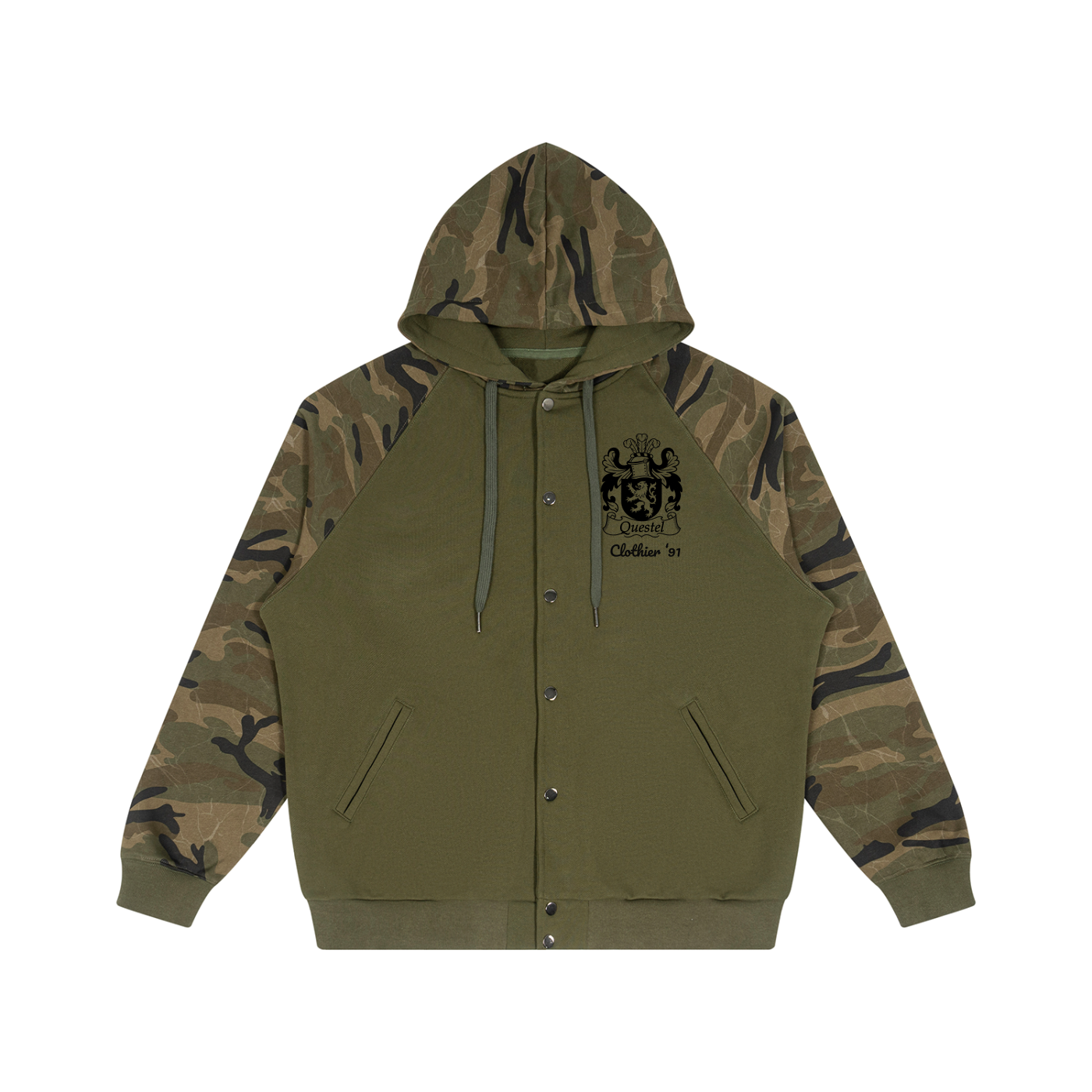 “Coat Of Arms” Camo-Splice Raglan Zip Hoodie